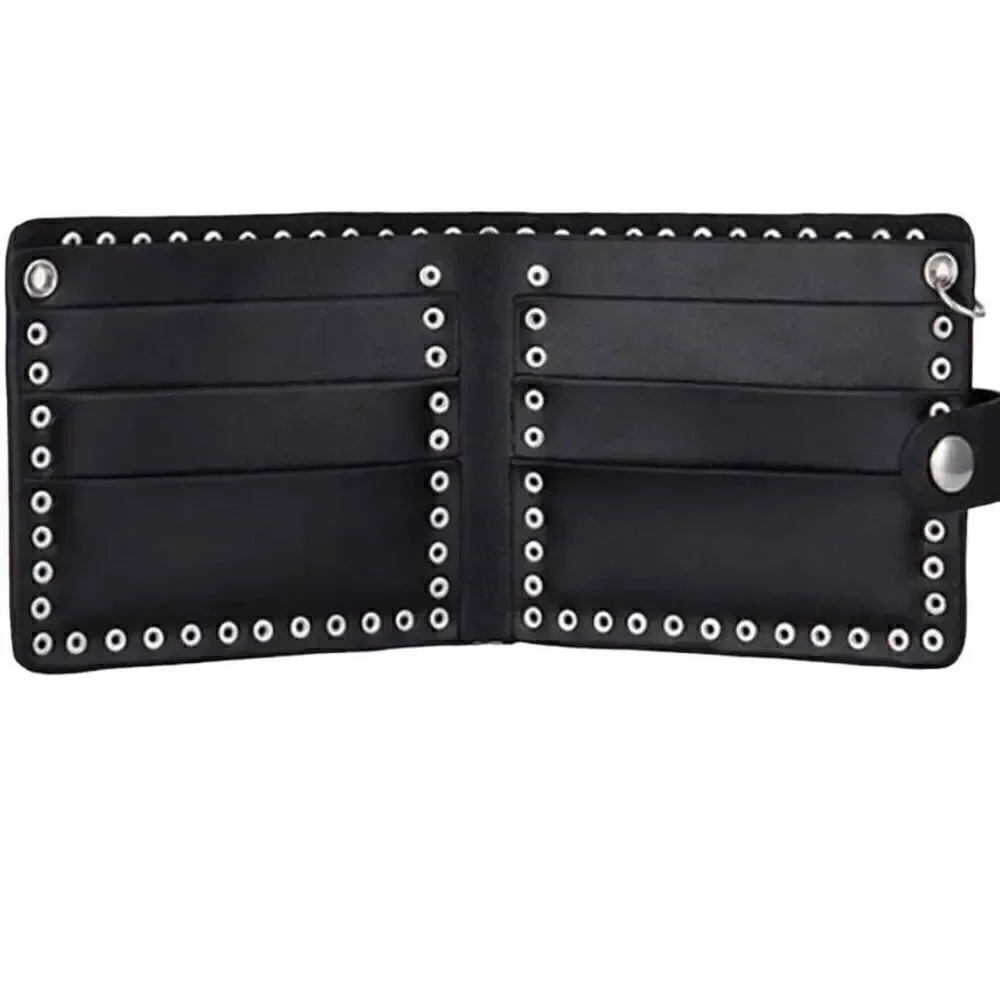 Vintage Black Leather Skull Wallet -O